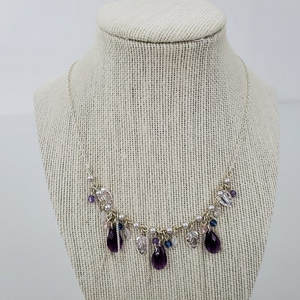 Avon‎ Necklace Silver Tone Purple Chain Charm Beade